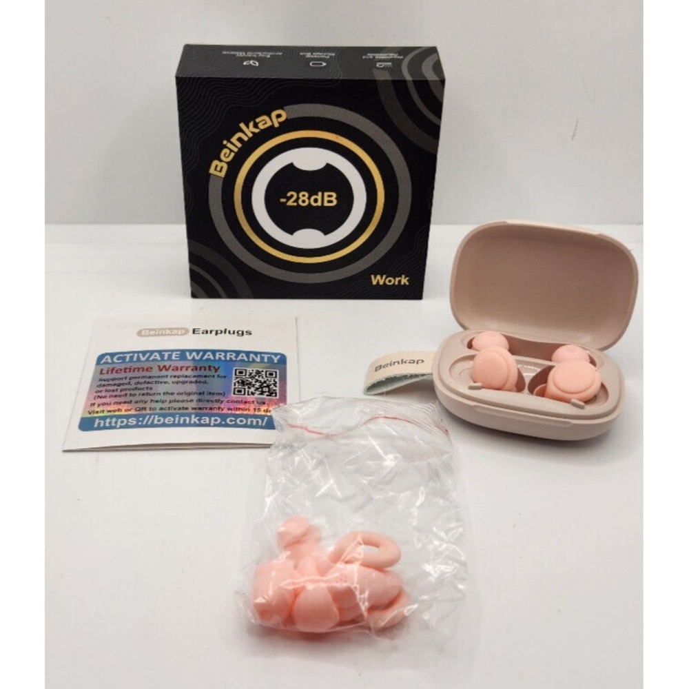 Beinkap -28dB Pink Earplugs for Work/ Carrying Case & Replacement Inserts